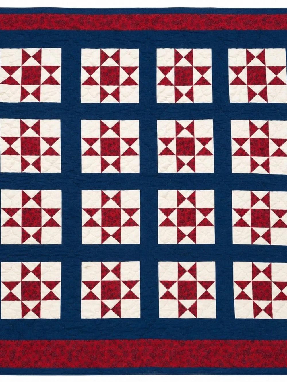 Patriotic Star Patchwork Quilt - Red, White & Blue